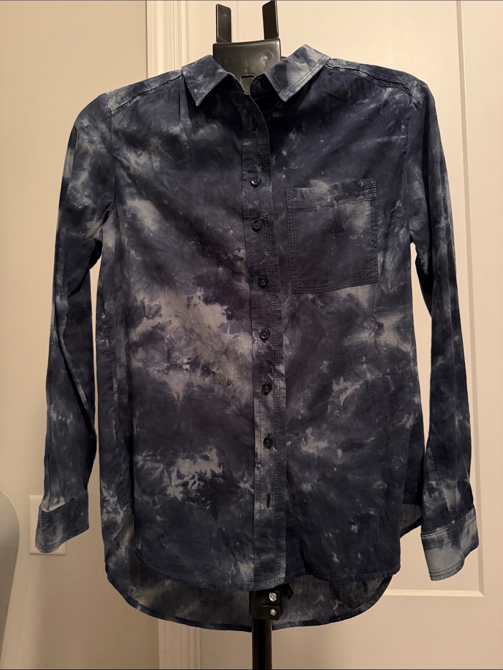 Anthropologie Navy Tie-Dye Button-Up Blouse